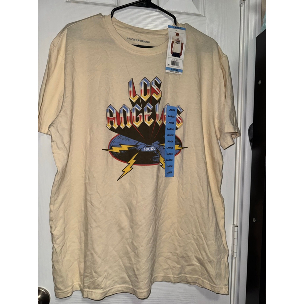 Men's Lucky Brand Los Angeles Graphic Short Sleeve Tee L Cream Blue